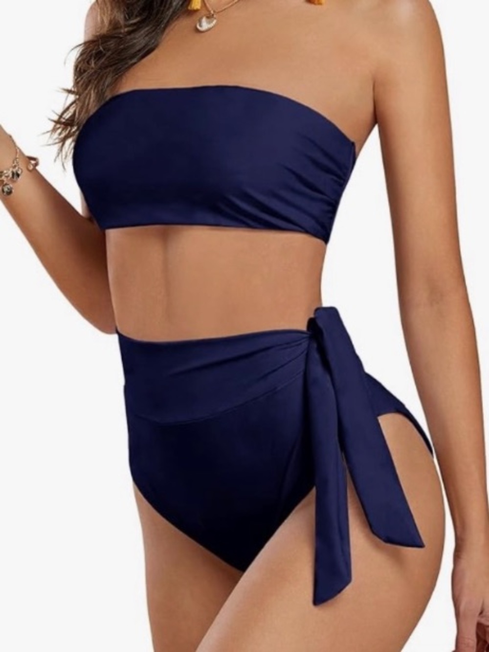 MICHAEL MICHAEL KORS Navy Blue RuchedTop Bandeau Padded Bikini Top Size Medium